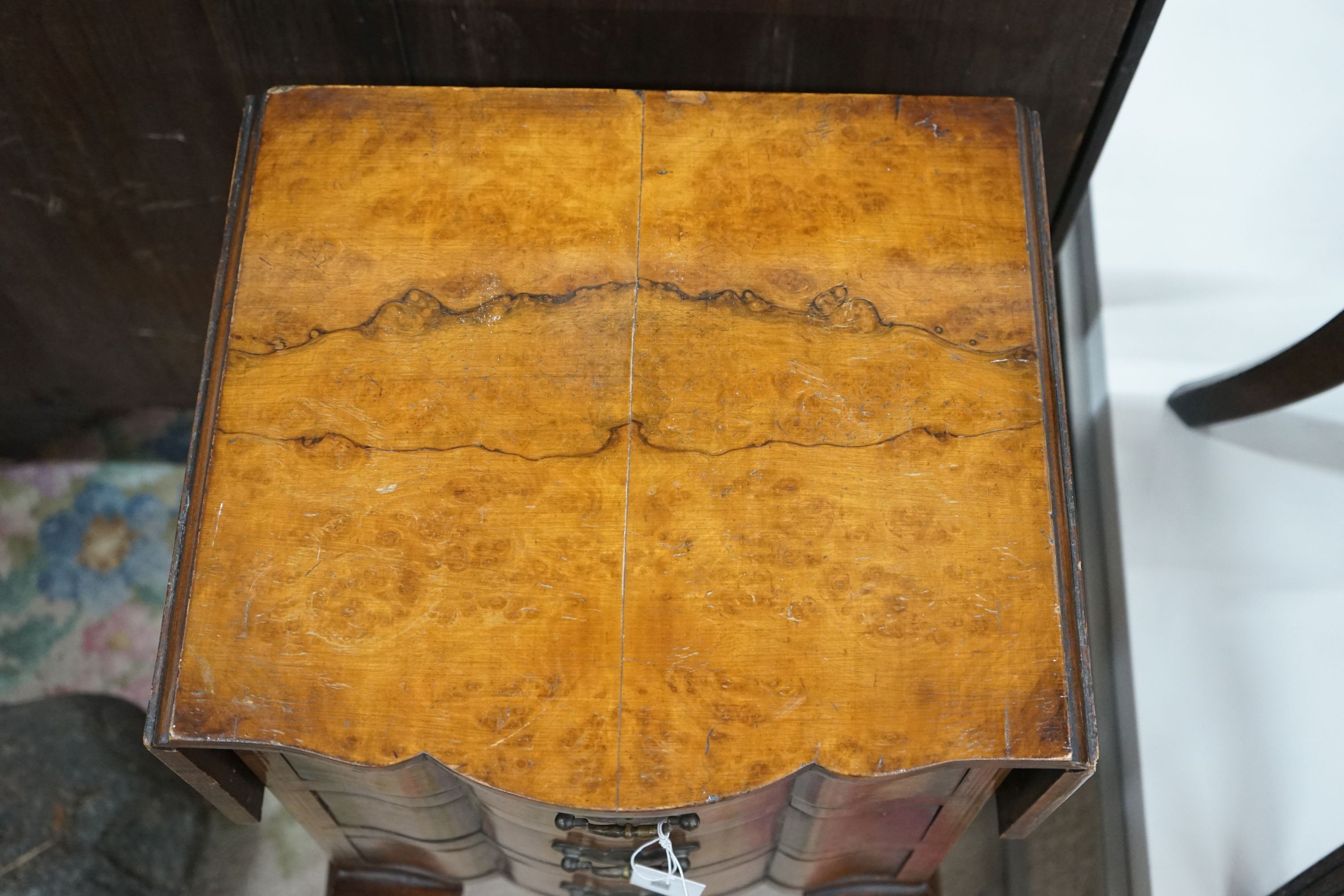 A Queen Anne Revival walnut drop flap bedside chest, width 39cm, depth 35cm, height 71cm